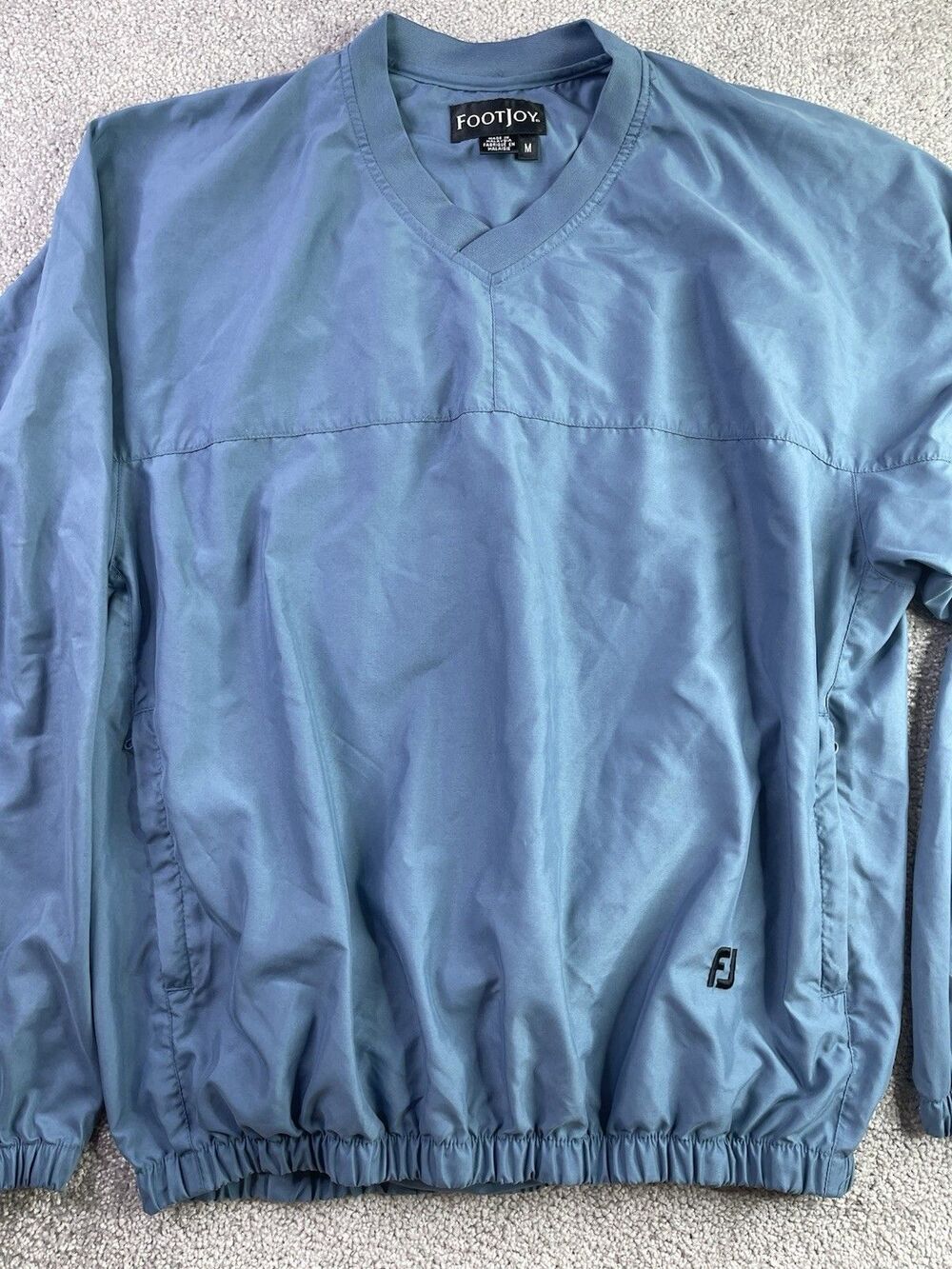 FootJoy FJ Golf Pullover Jacket Mens M Blue V Neck Zip Pocket Windbreaker - Picture 2 of 10